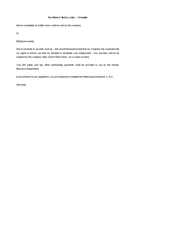 template preview imageTwo Weeks Notice Letter