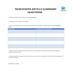 template topic preview image Newspaper Article Summary Questions