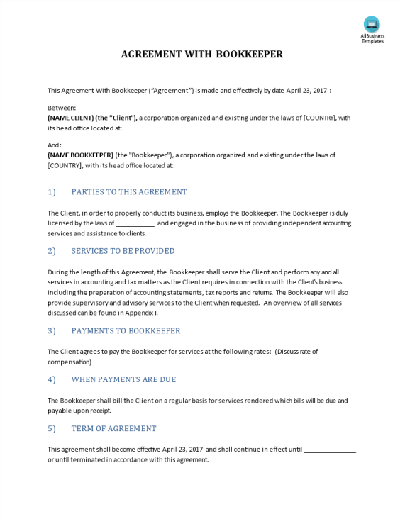 template preview imageAgreement with Bookkeeper