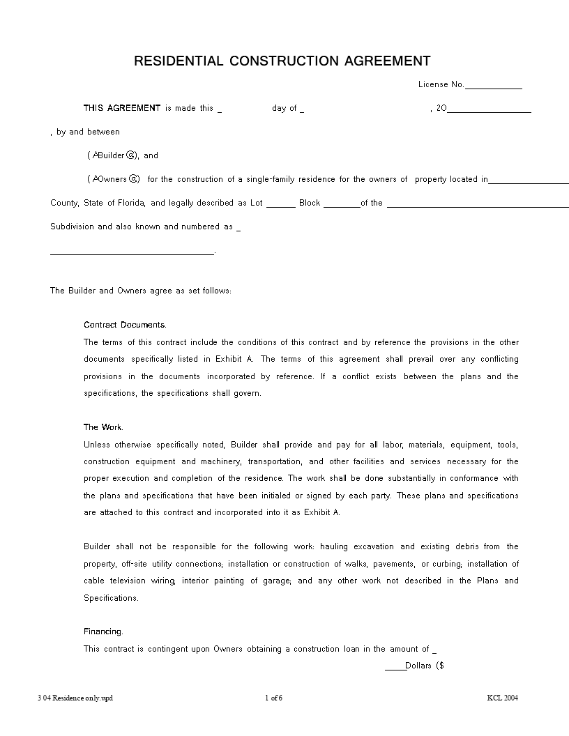 Residential Subcontractor Agreement in Word main image