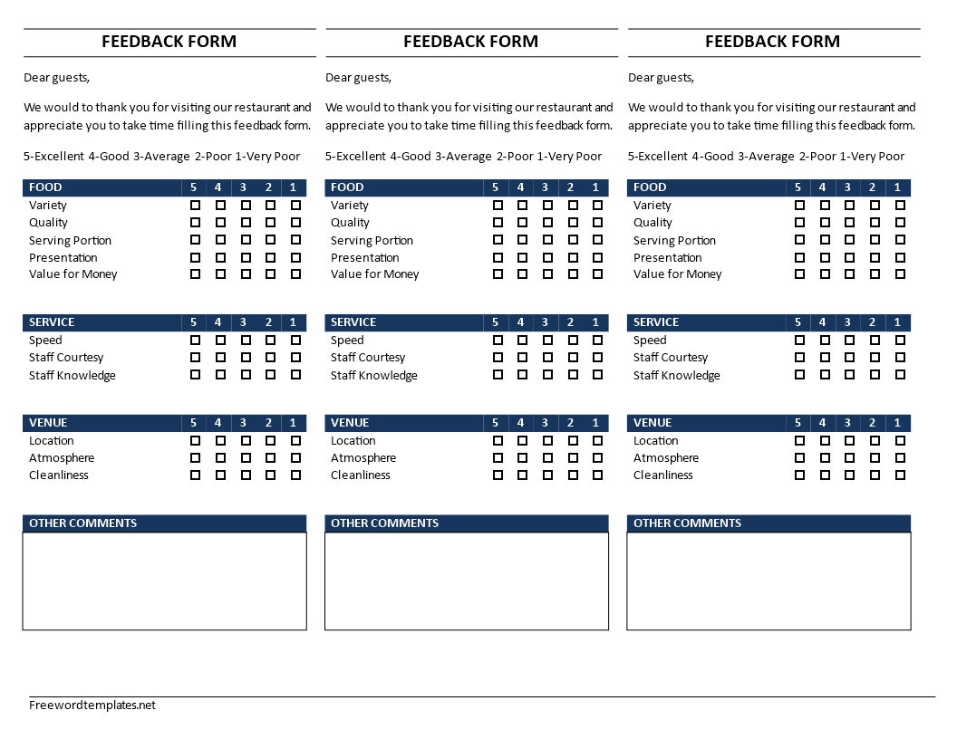 Restaurant Feedback Form about Food, Service and Venue main image