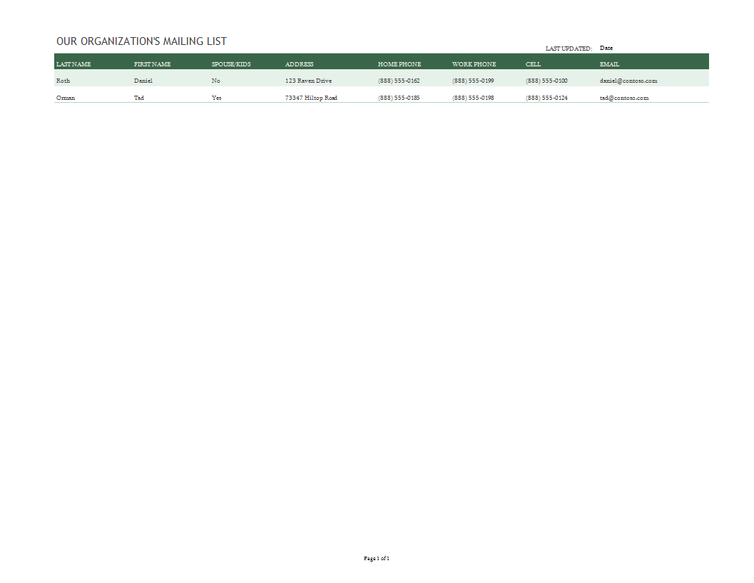 professional organization mailing list excel template template