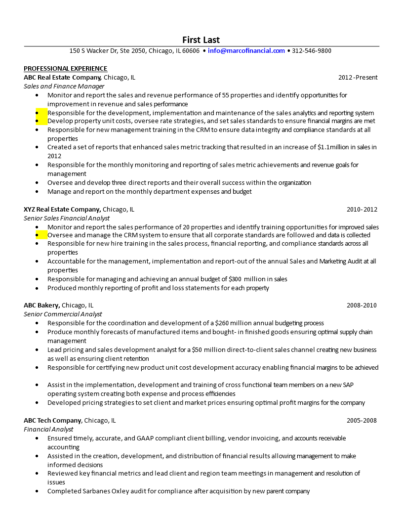 finance manager resume sample modèles