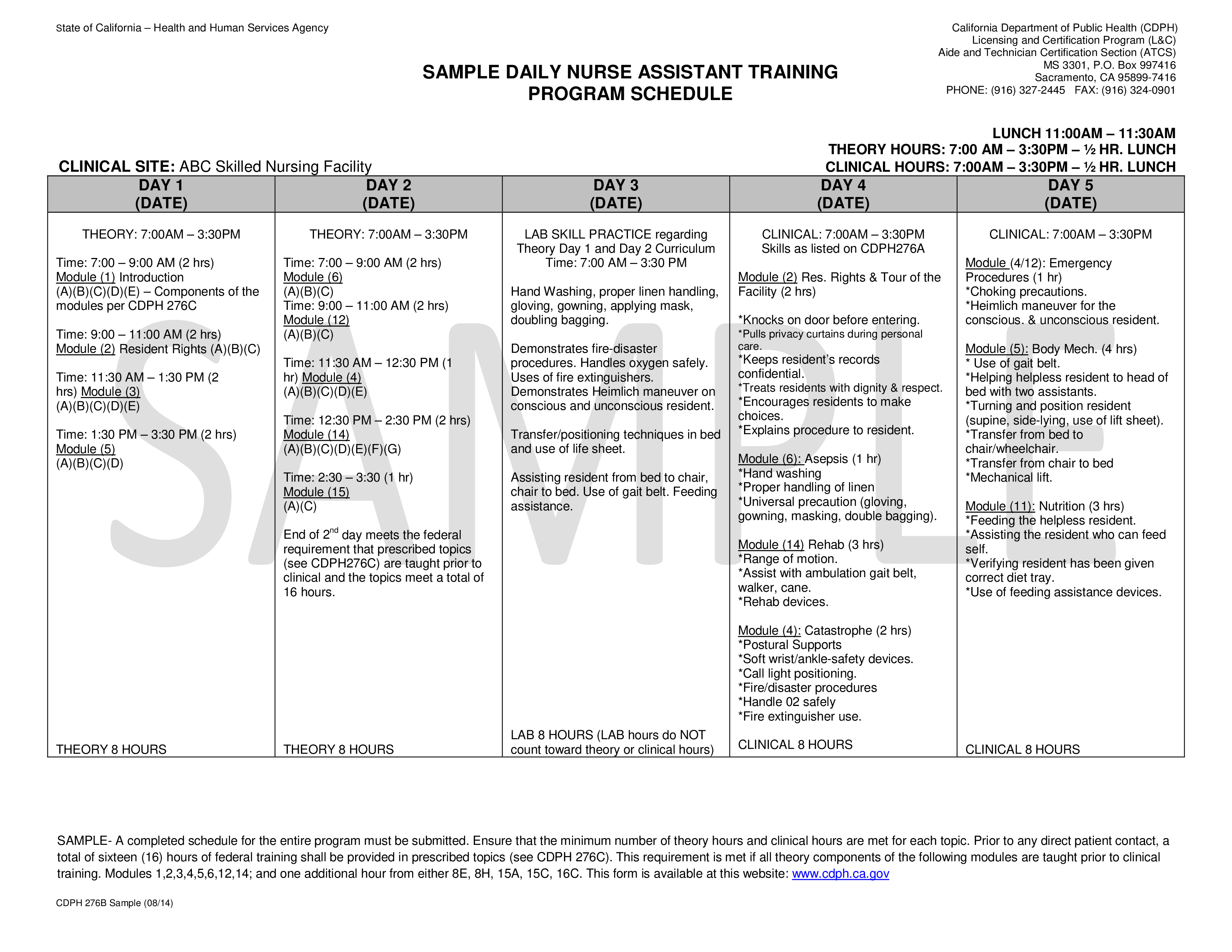 Daily Nurse Assistant Training Program Schedule main image