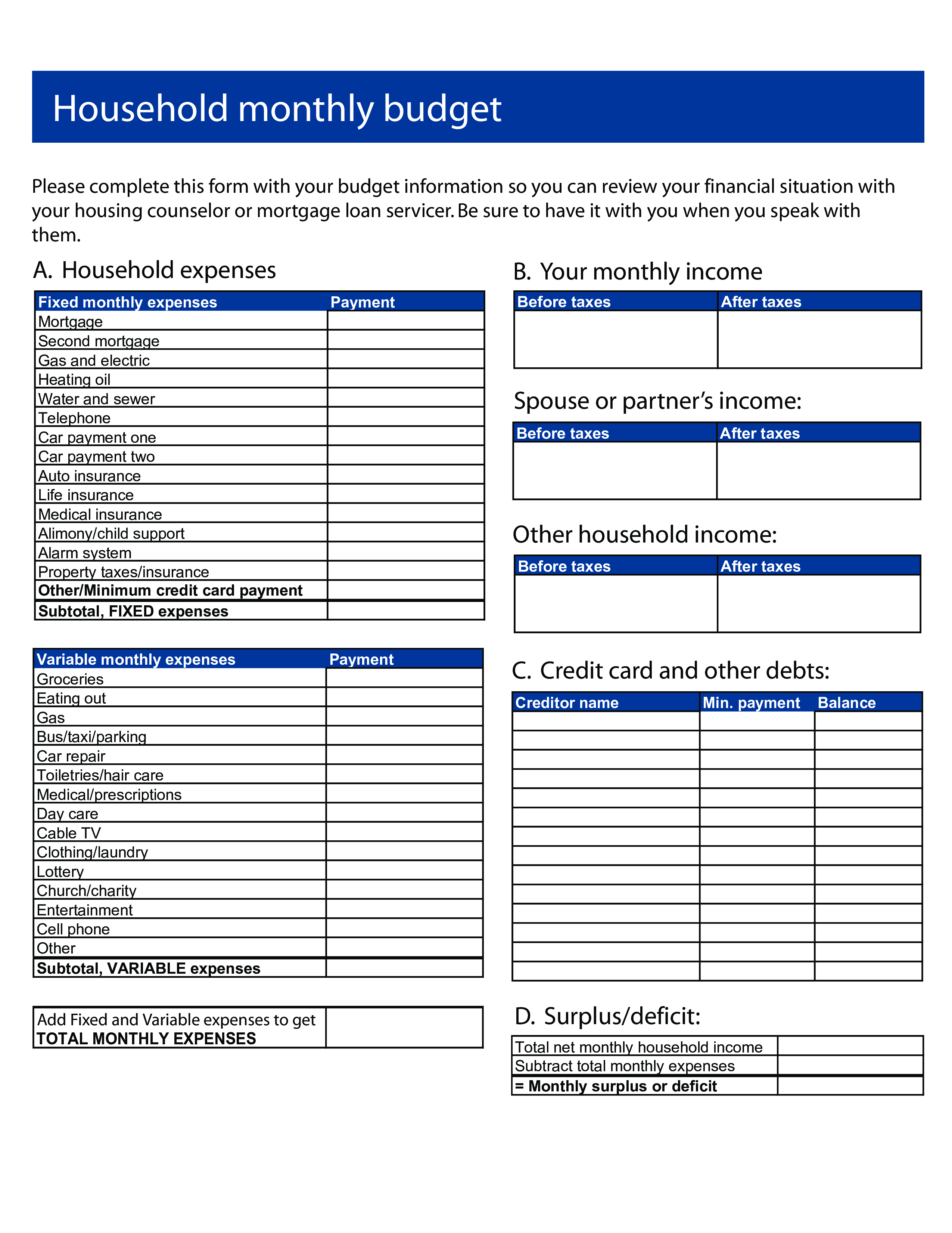 monthly home expense report modèles