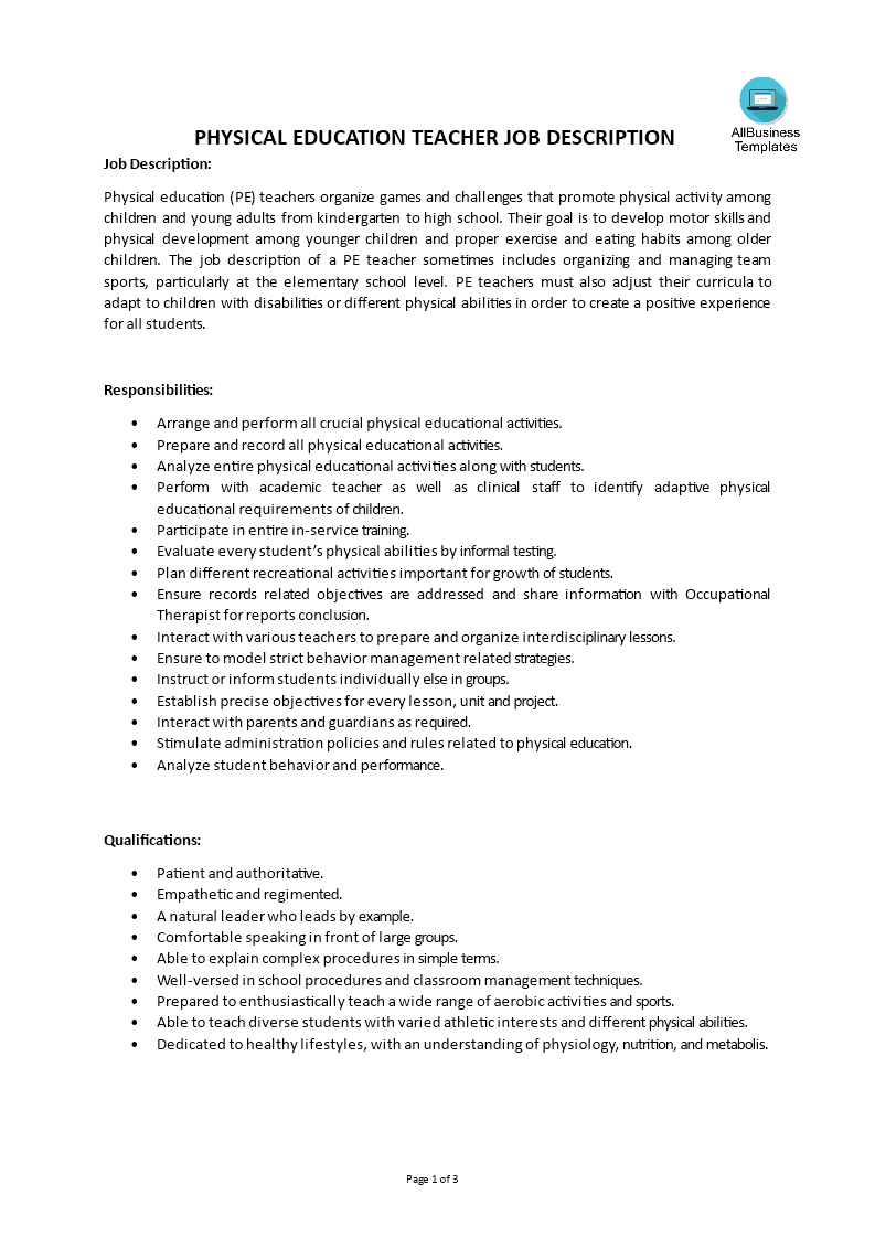 job description education requirements examples