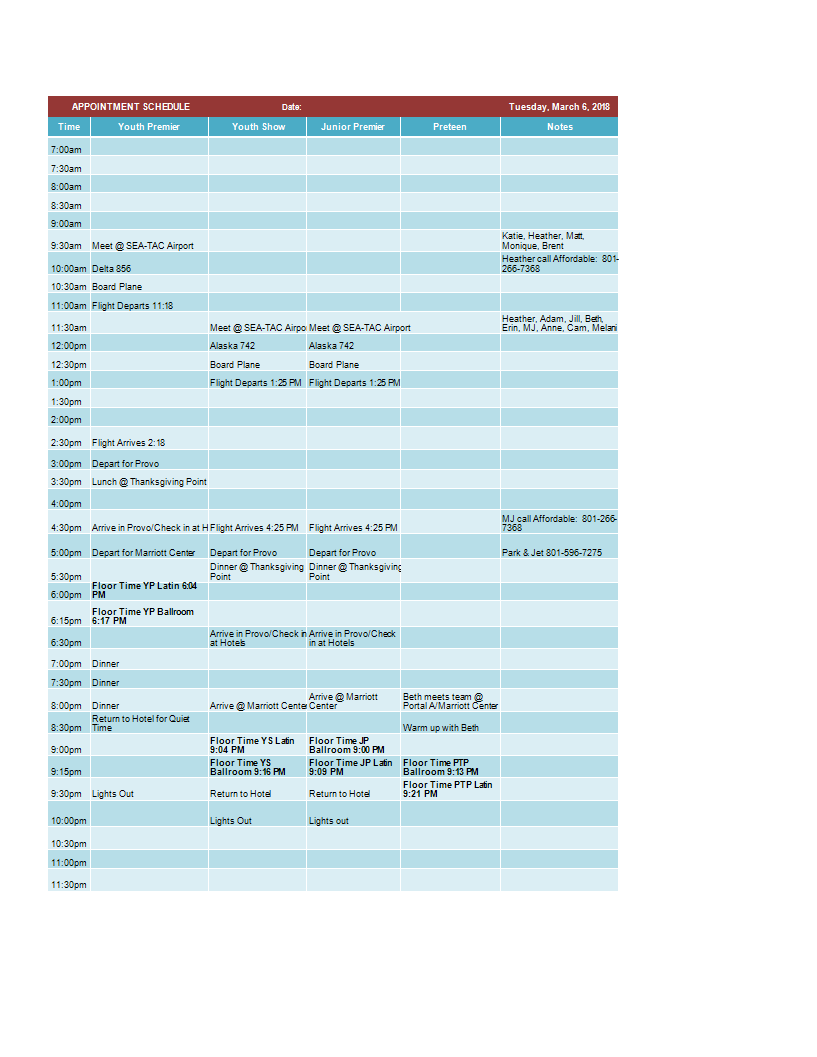 appointment schedule template in excel modèles