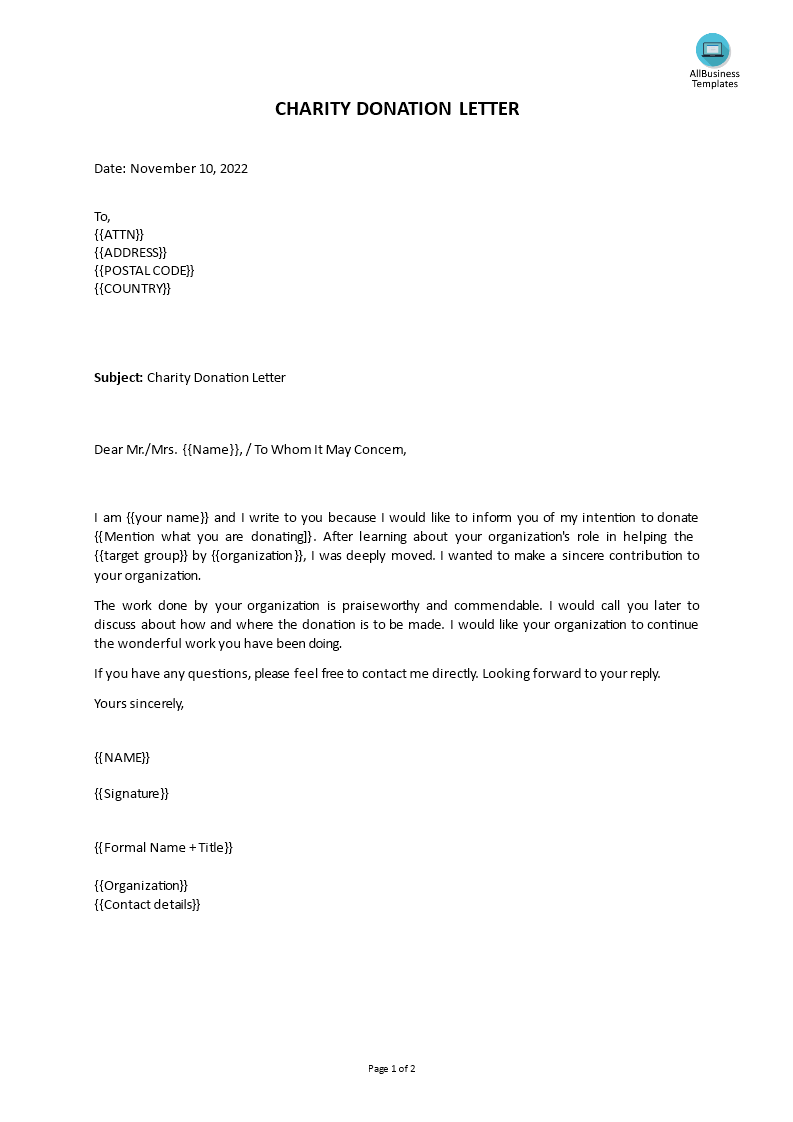 charity donation letter voorbeeld afbeelding 