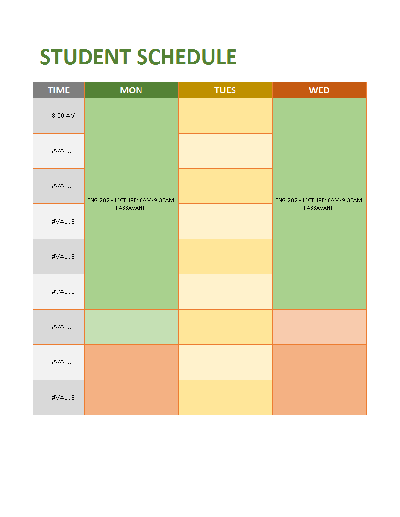 student hourly calendar voorbeeld afbeelding 