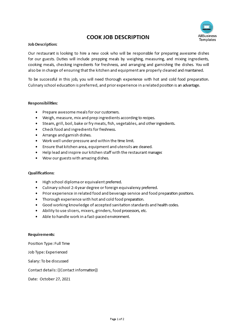 grill cook job description plantilla imagen principal