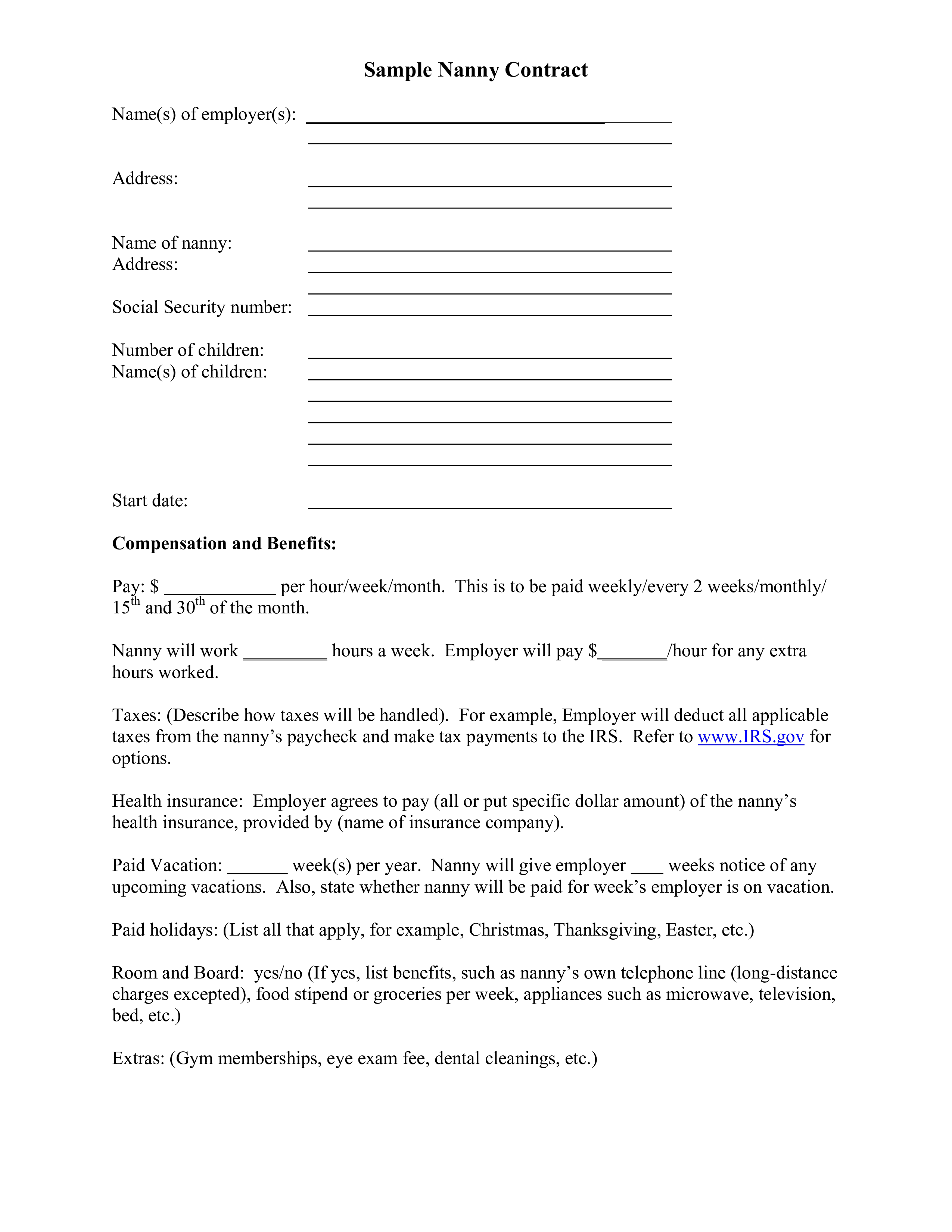 sample nanny agreement modèles