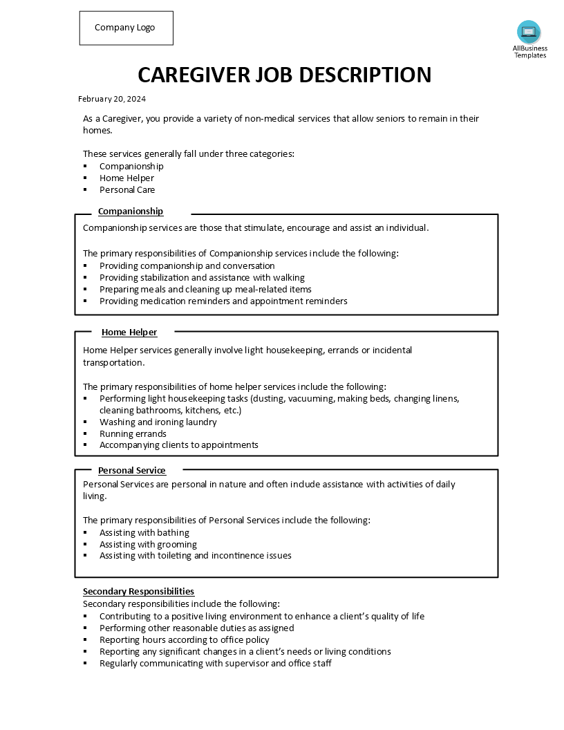 Senior Caregiver Job Description main image