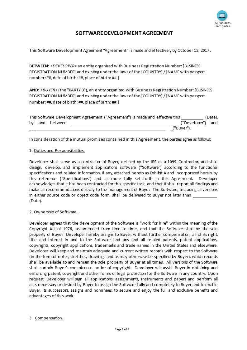 software development agreement Hauptschablonenbild