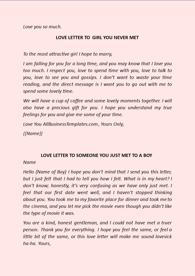 love letter girl dating template