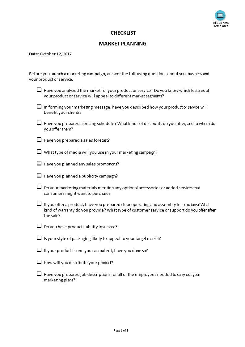 market planning checklist plantilla imagen principal