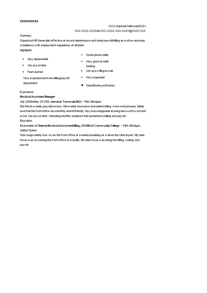 medical assistant manager resume modèles