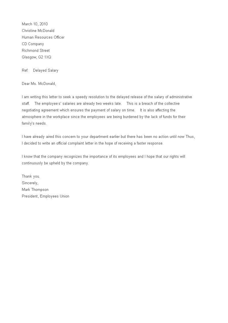 Free Employee Formal Complaint Letter Sample Templates At