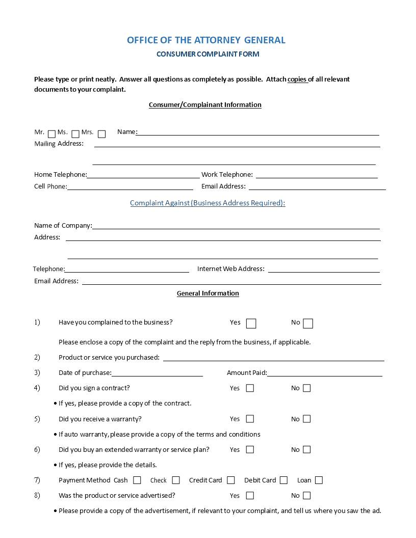 thank you letter receipt consumer complaint form template