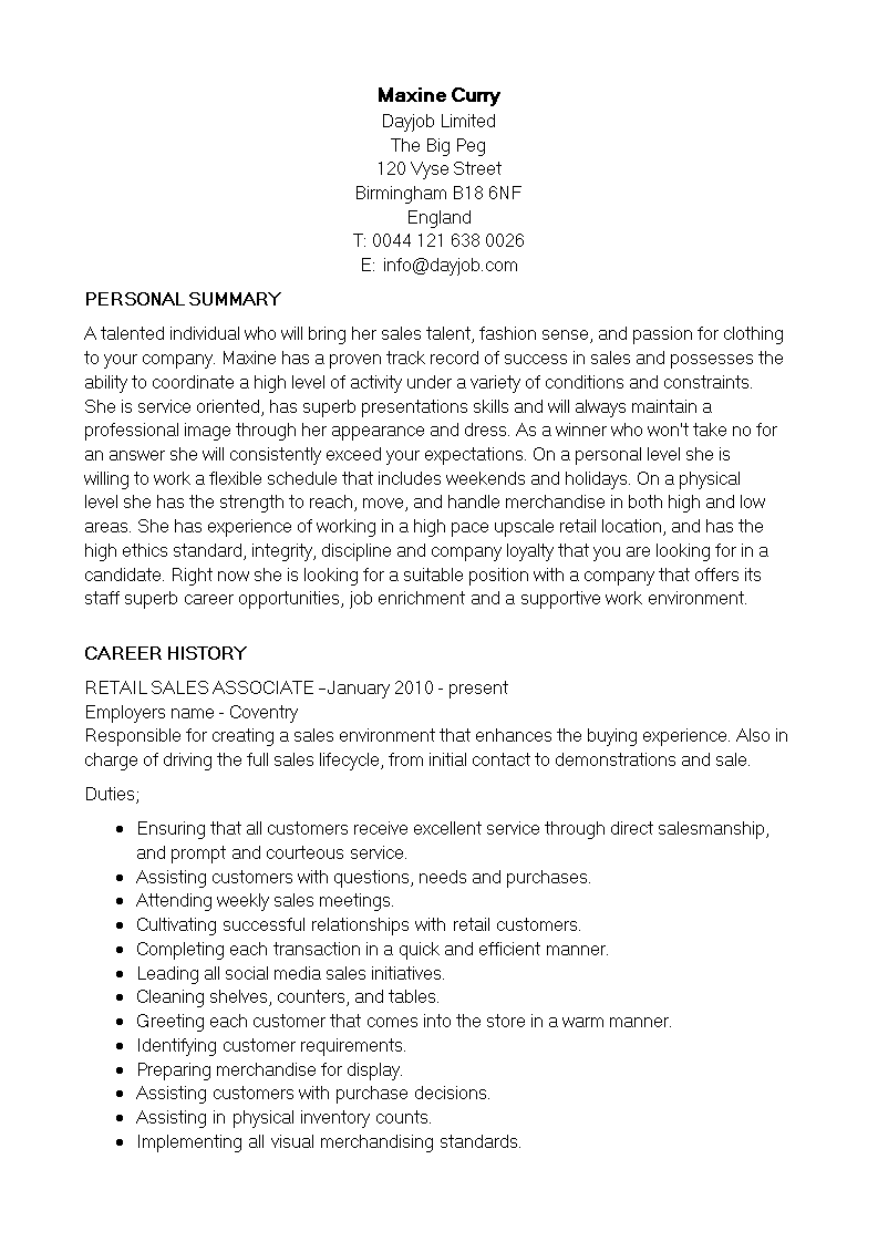senior sales associate resume template