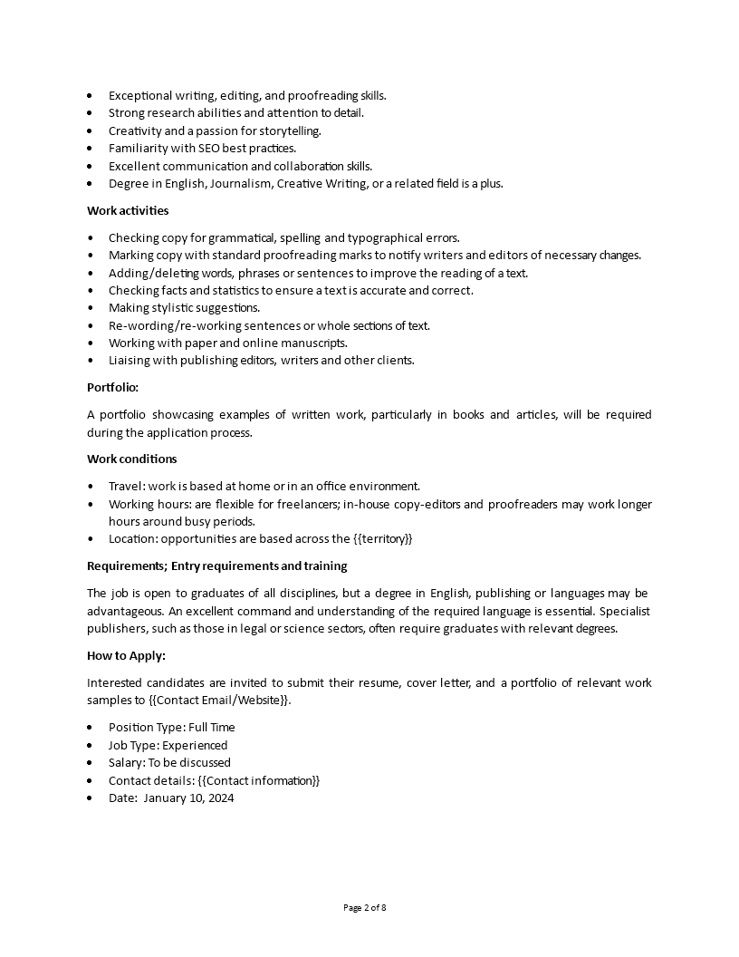 Copy Writer Job Description Templates at