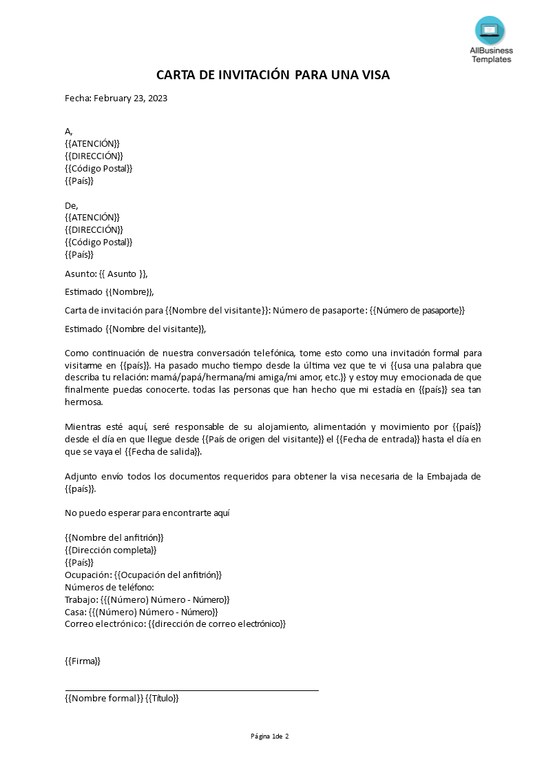 ejemplo de carta de invitación para una visa Hauptschablonenbild