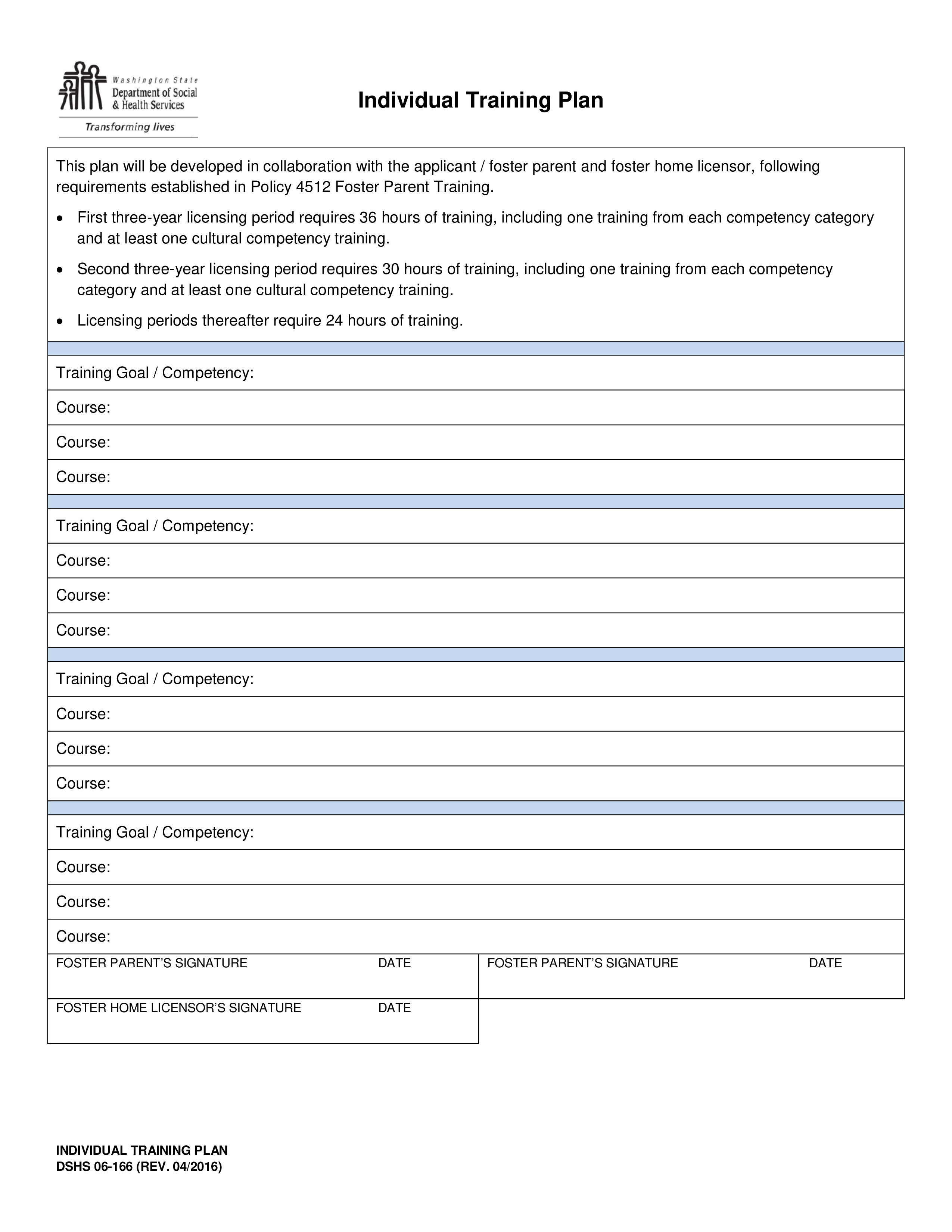 individual training template