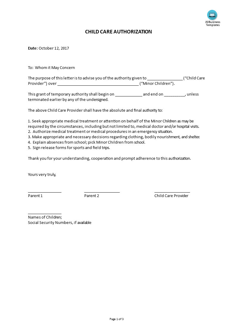 Child Care Authorization main image