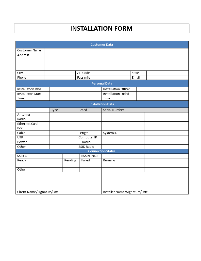 Installation Form template main image