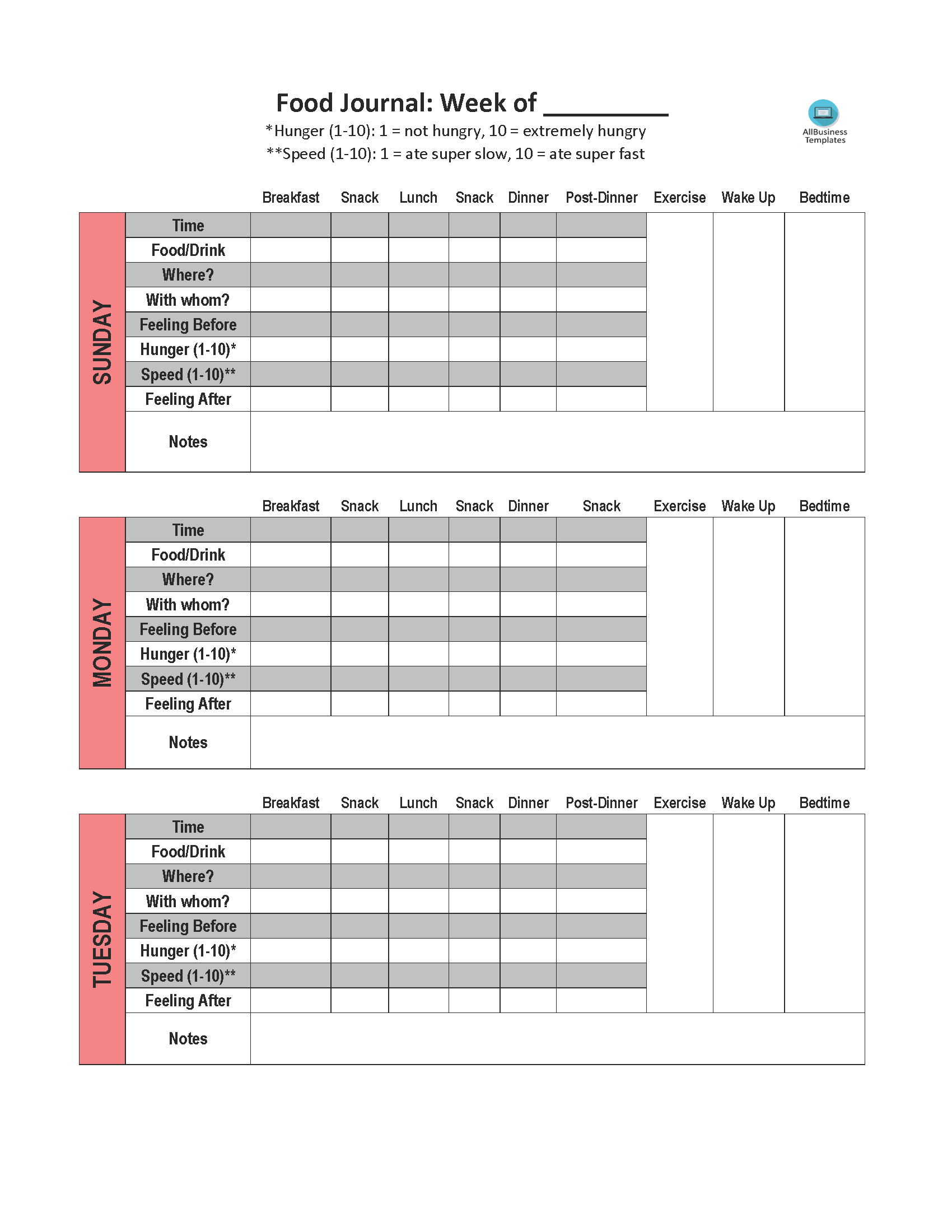 food journal excel plantilla imagen principal