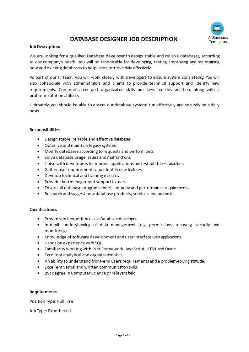 database designer job description plantilla imagen principal