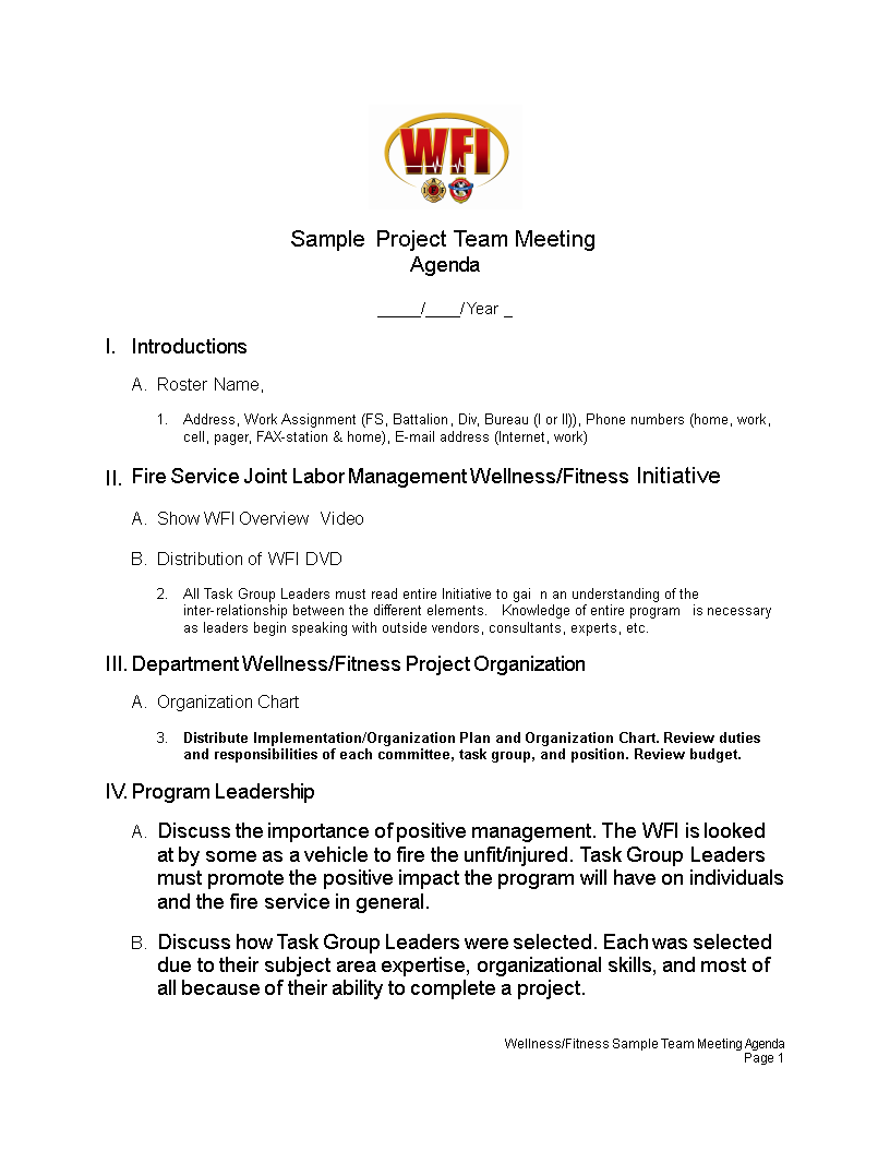 sample project team meeting agenda template