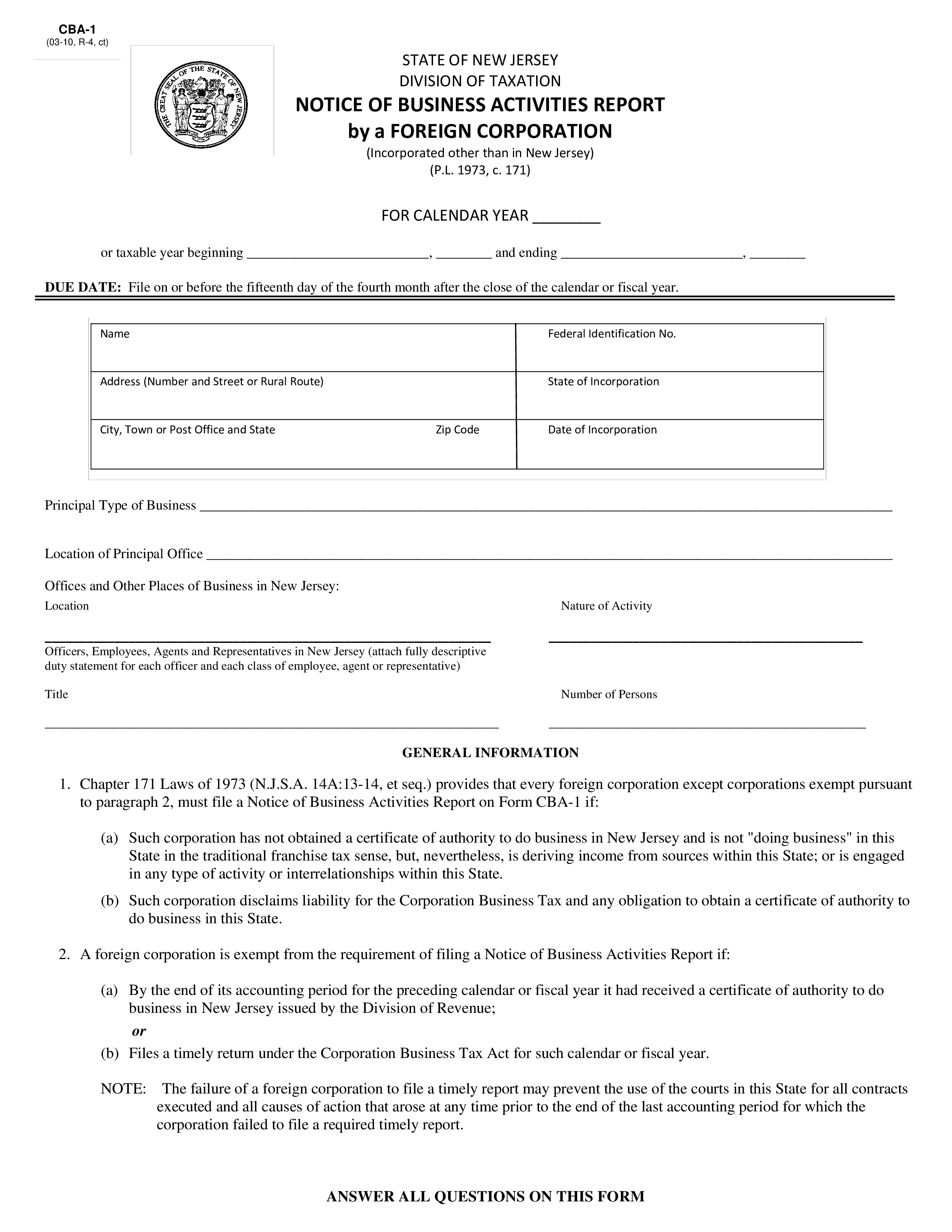 notice of business activity report Hauptschablonenbild