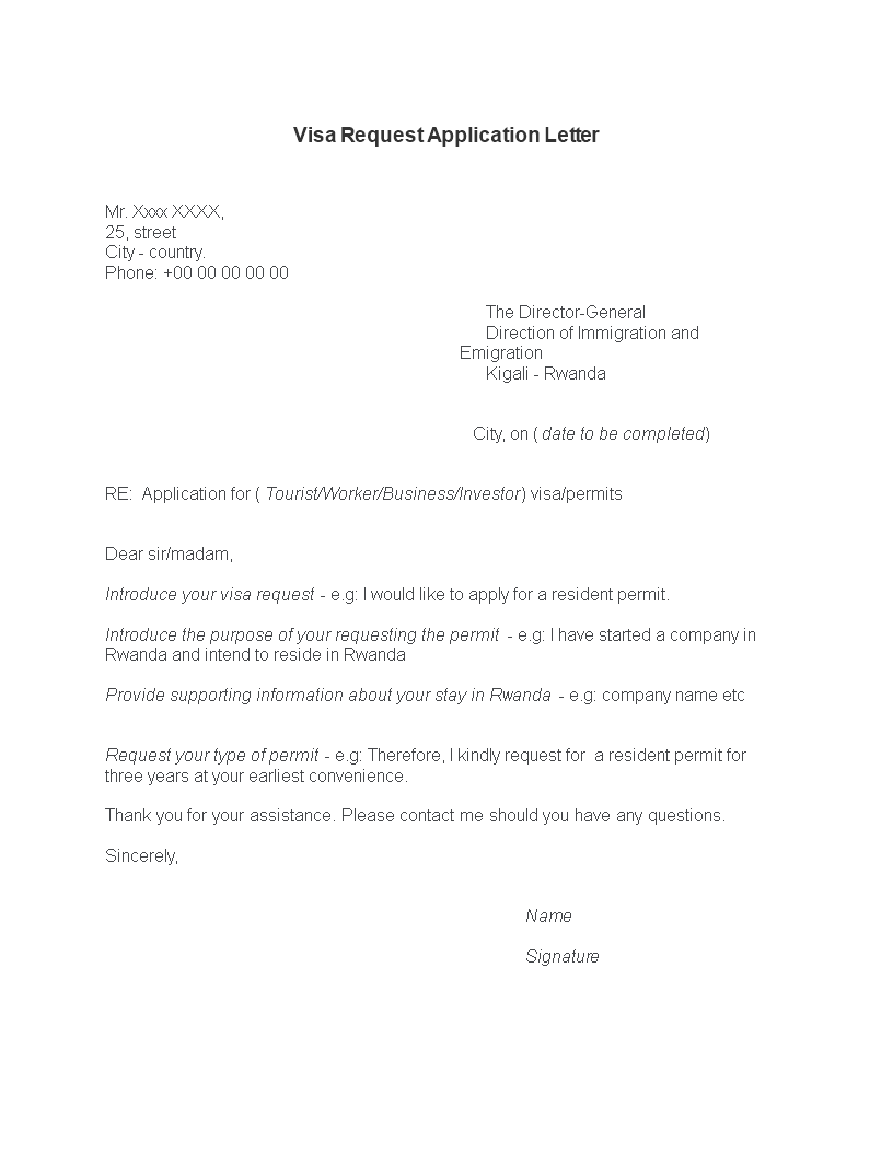 visa request application letter rwanda voorbeeld afbeelding 