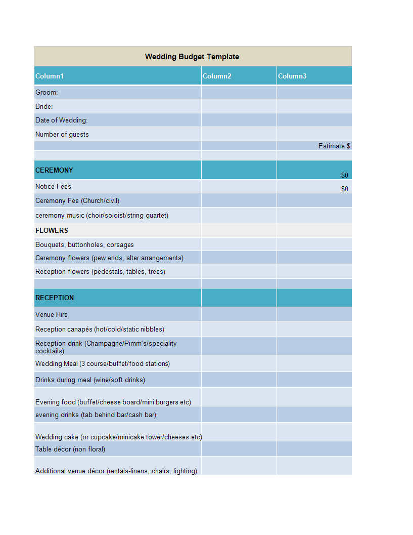 wedding budget spreadsheet in excel voorbeeld afbeelding 