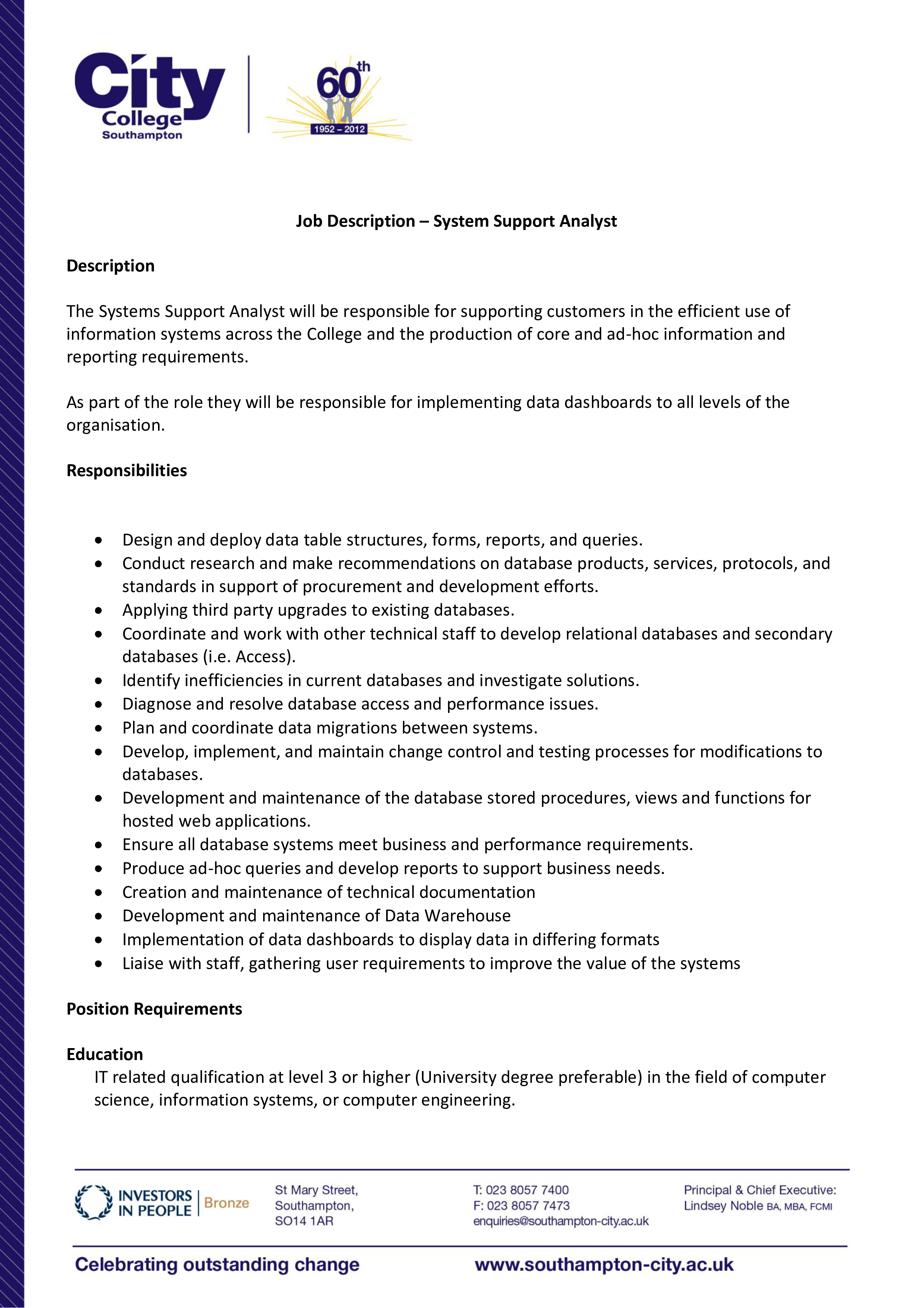 system support analyst job description template