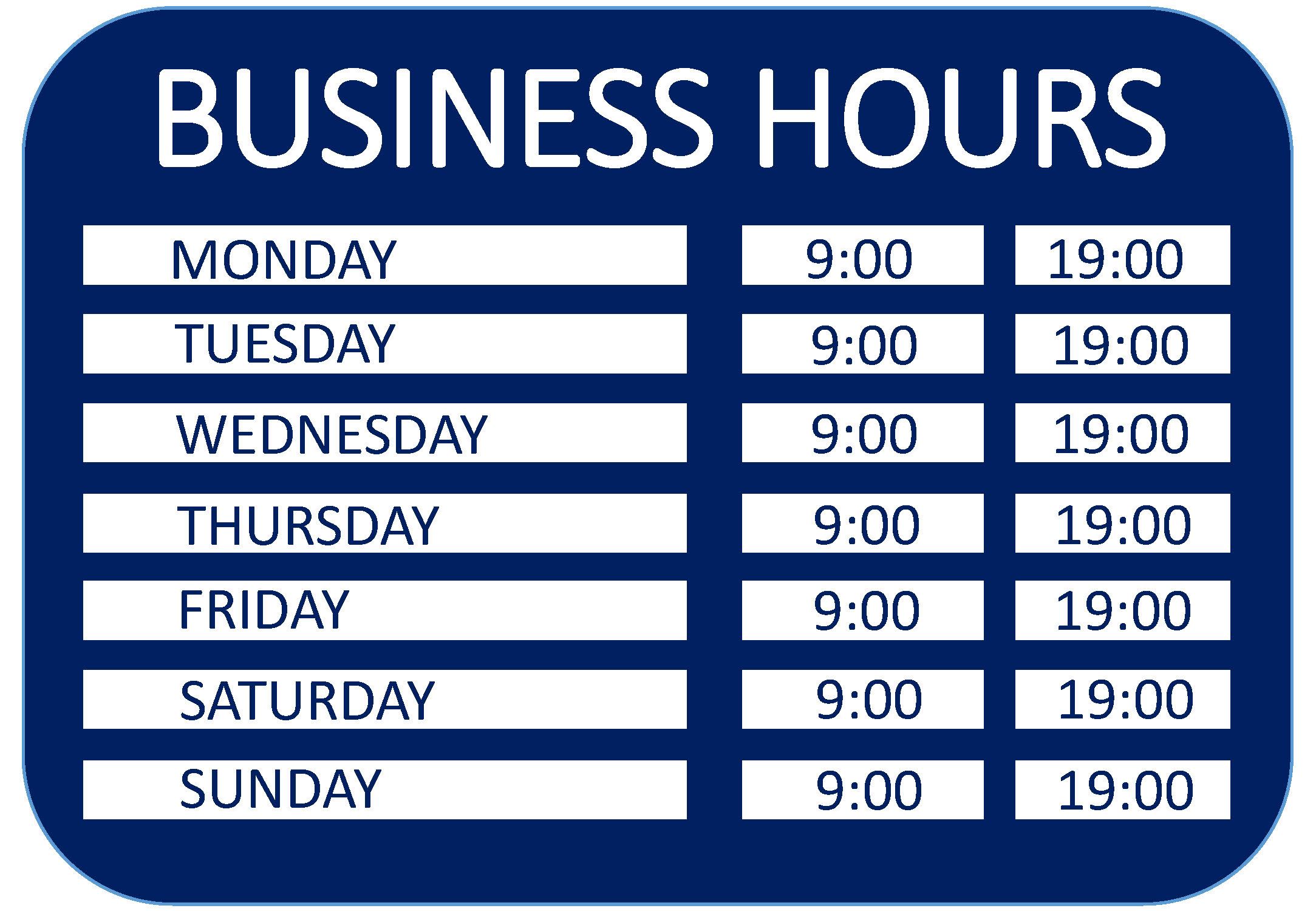 operating hours sign voorbeeld afbeelding 