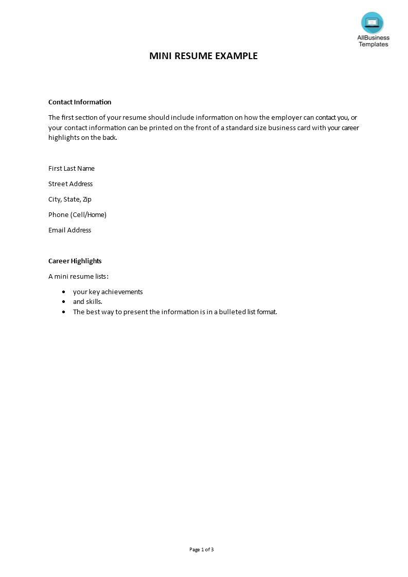 mini resume template