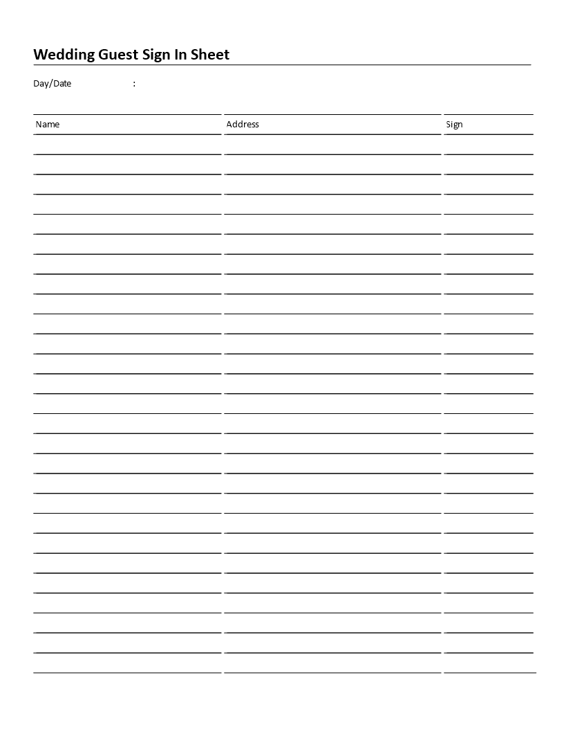 wedding guest sign in sheet template