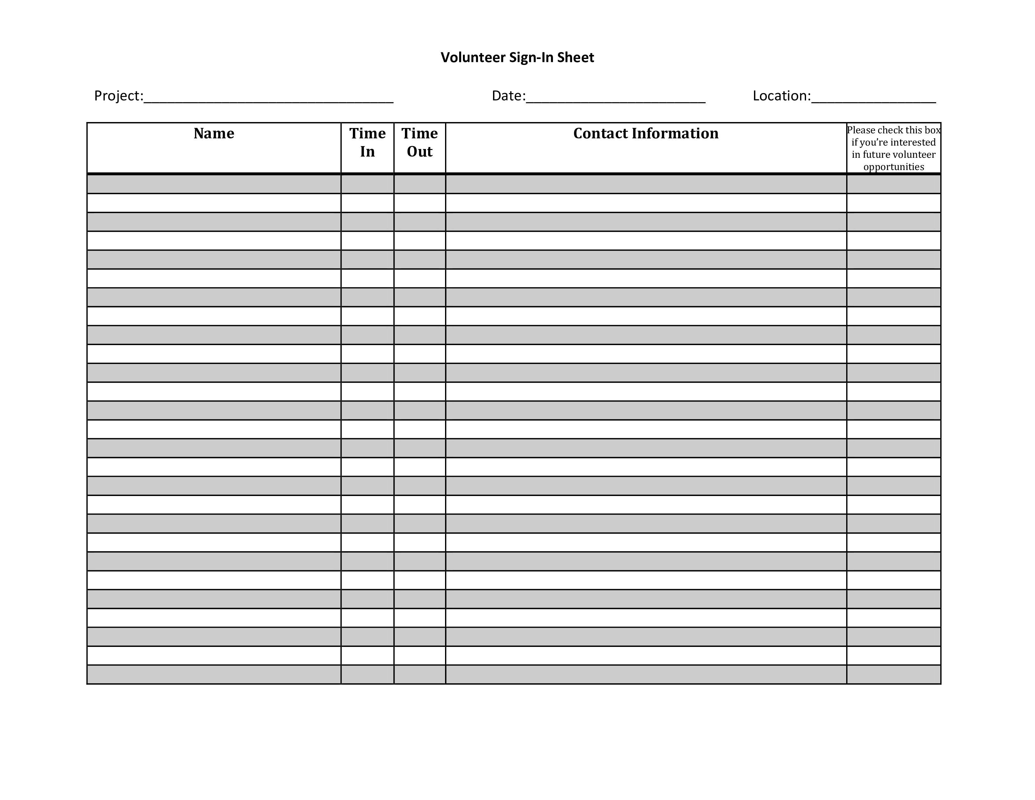 project volunteer sign in sheet voorbeeld afbeelding 