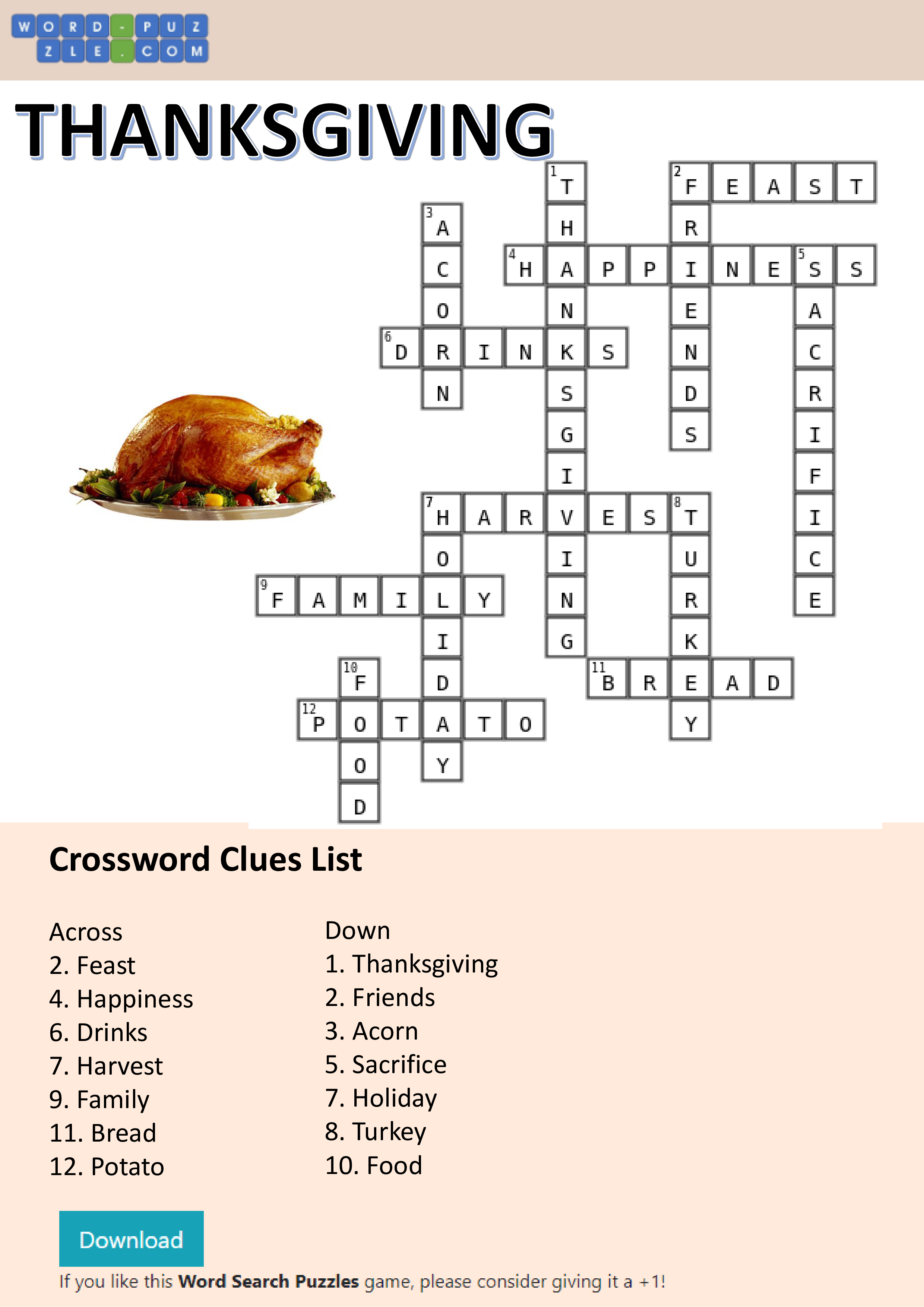 Thanksgiving Crossword Puzzle Templates at