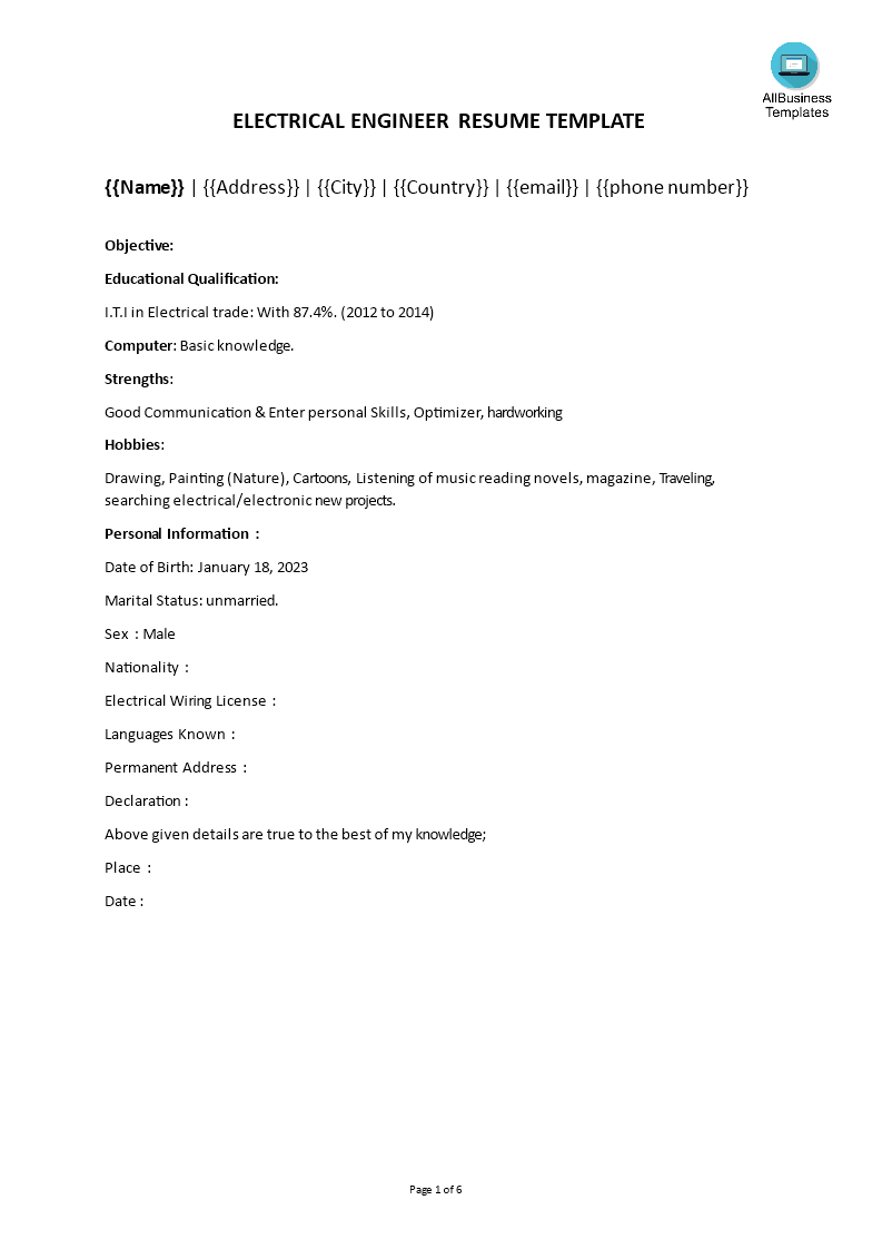 Iti Fresher Resume Sample main image