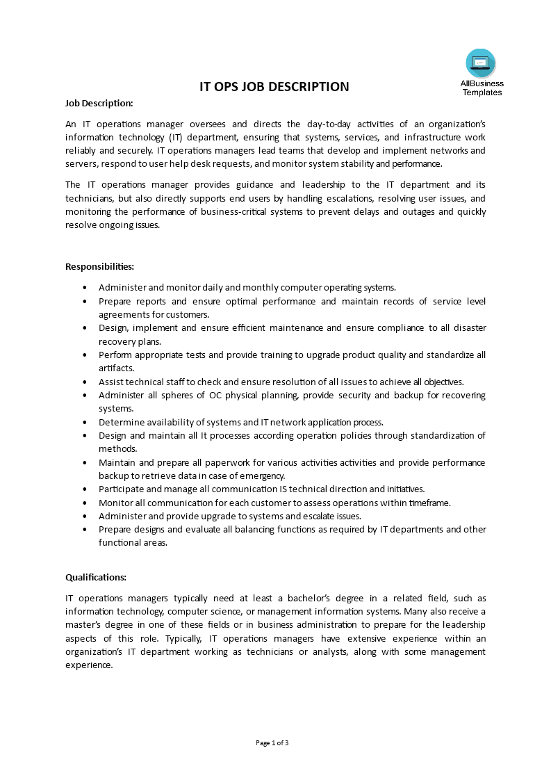 it ops job description template