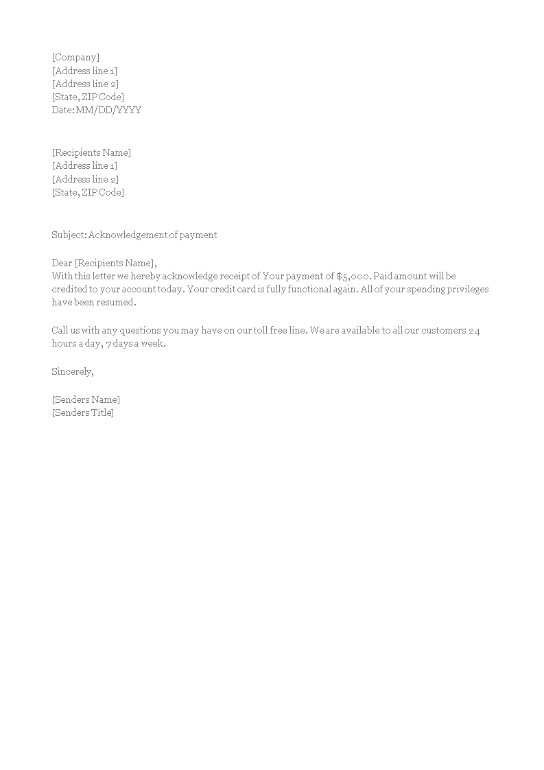 final payment acknowledgement letter template