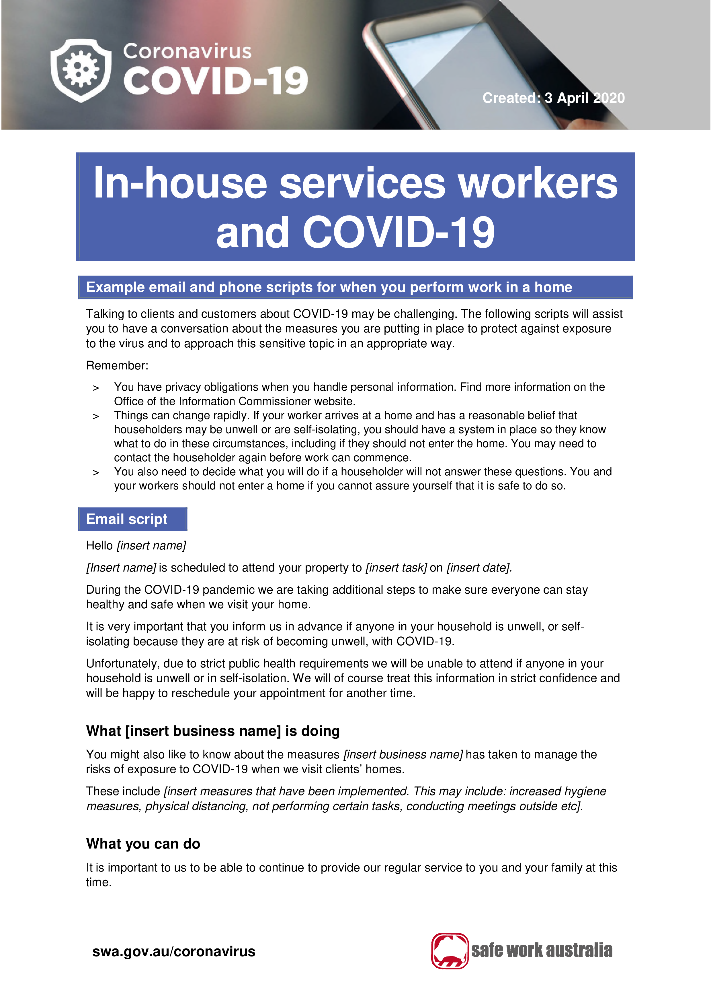 in-house services covid 19 e-mail script modèles