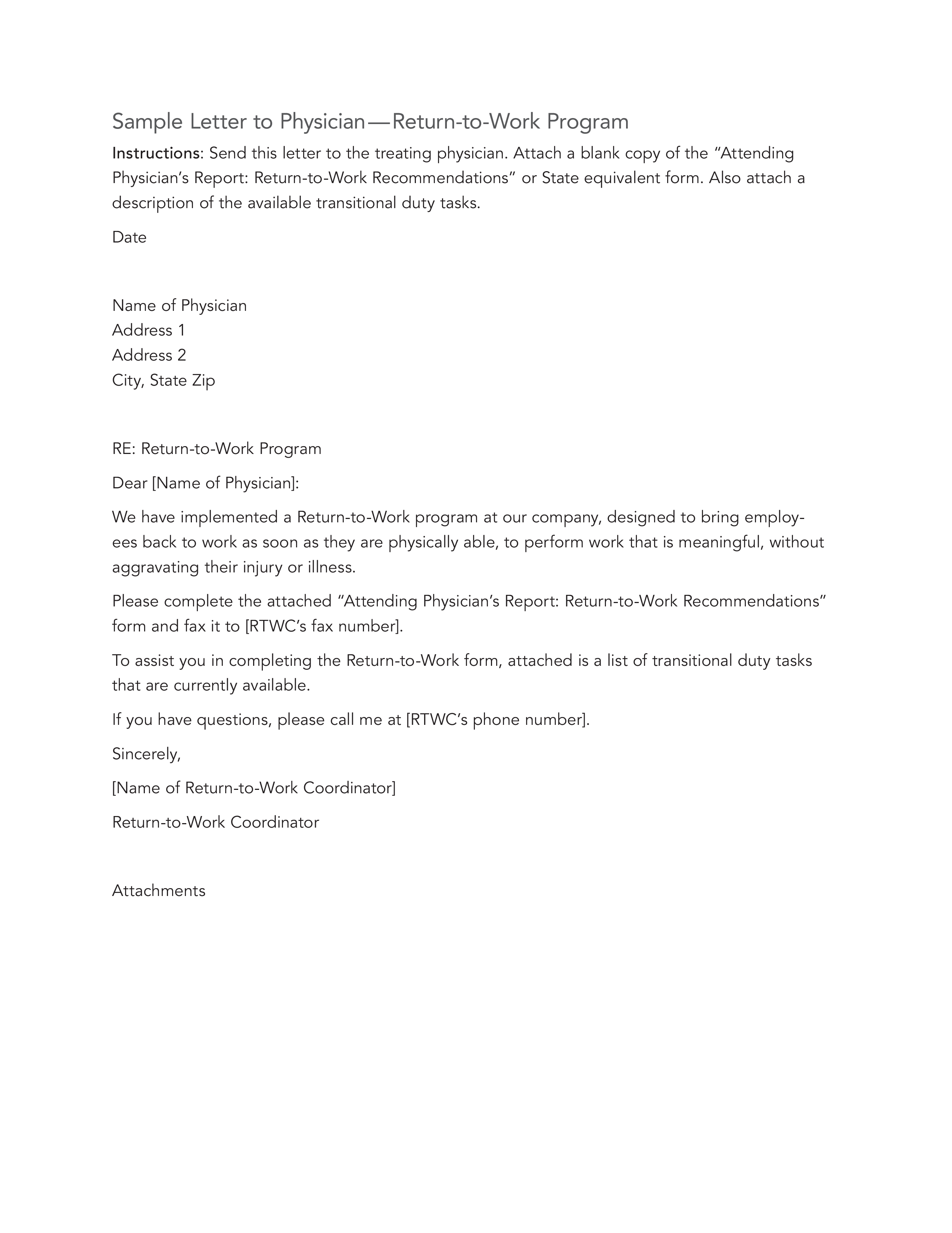 return to work letter template