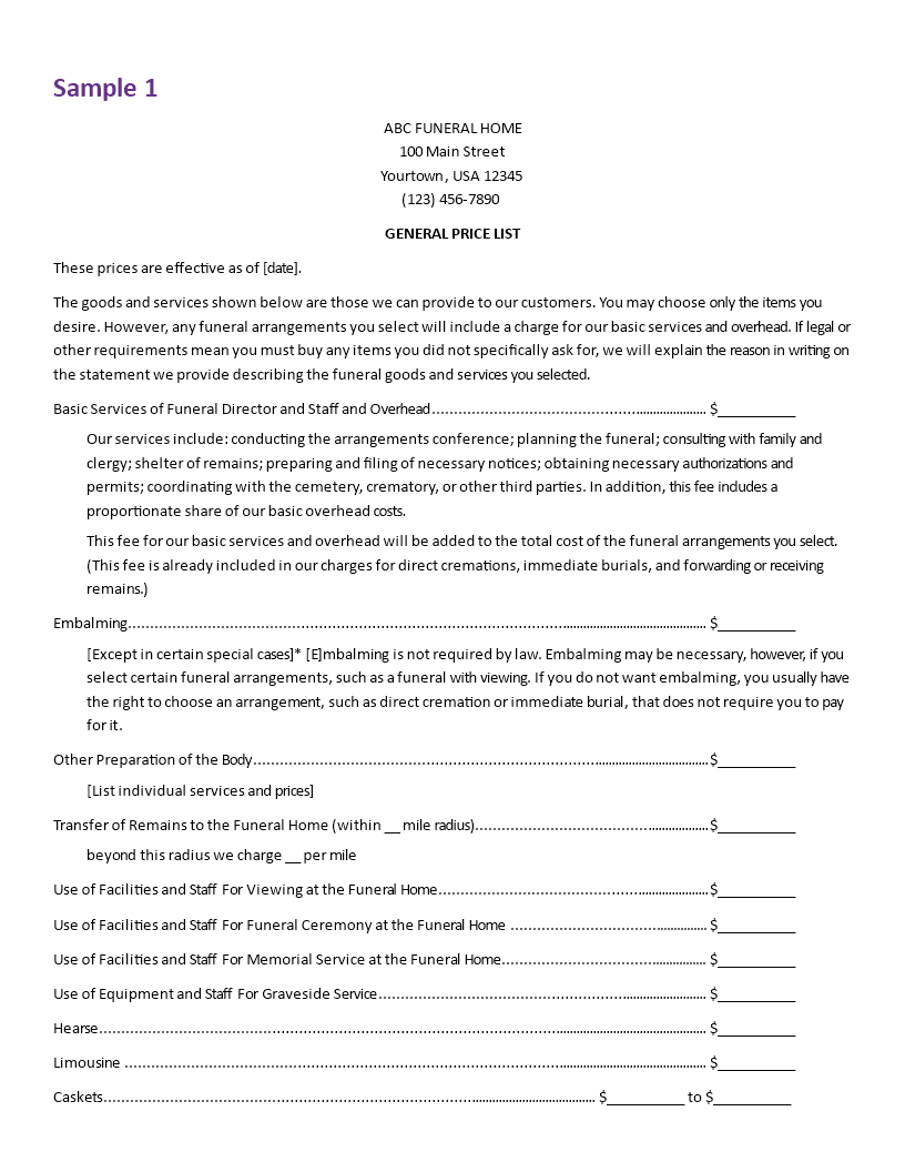 funeral expenses price list Hauptschablonenbild