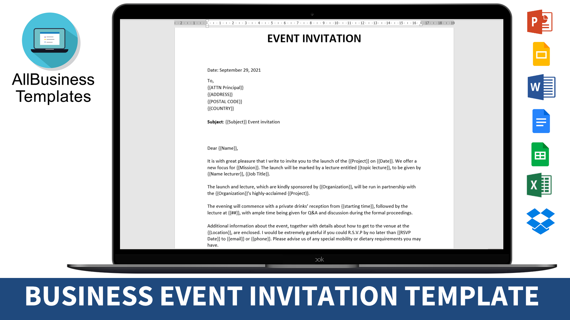 Kostenloses Invitation Letter For Event Inside Save The Date Business Event Templates
