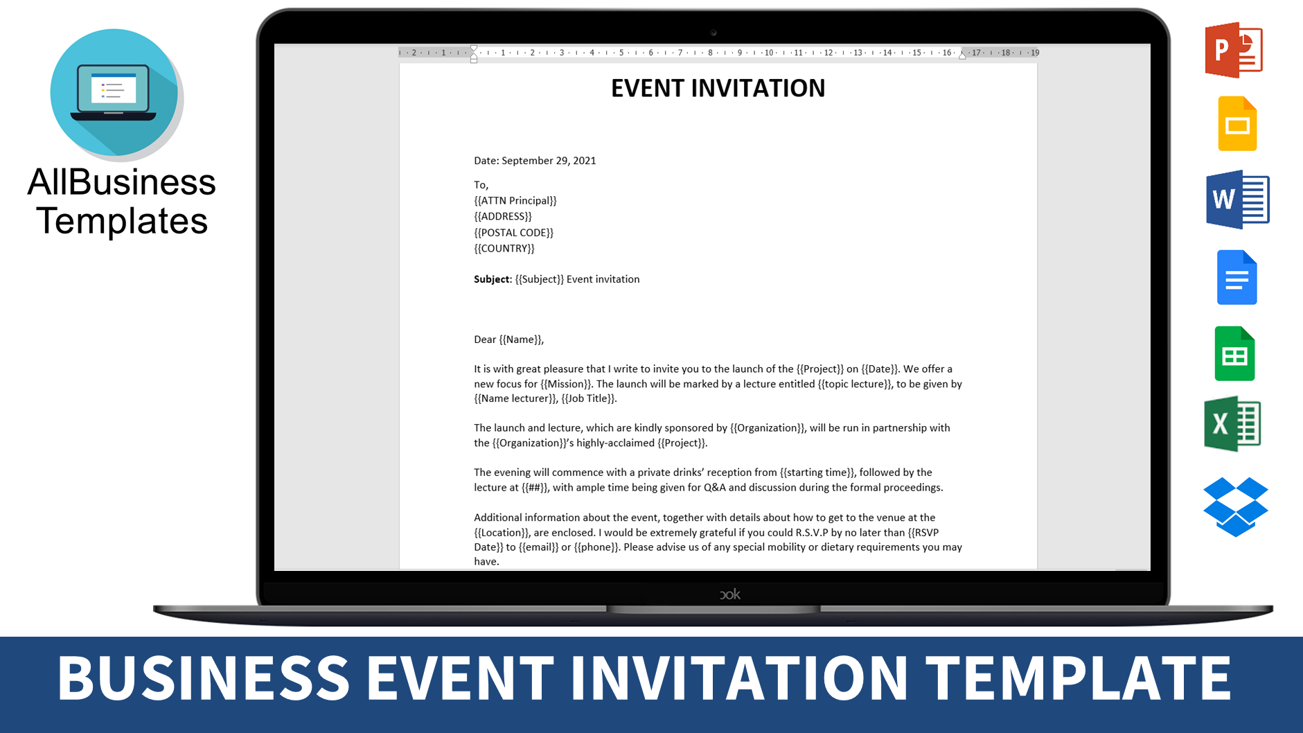 Invitation Letter For Event 模板