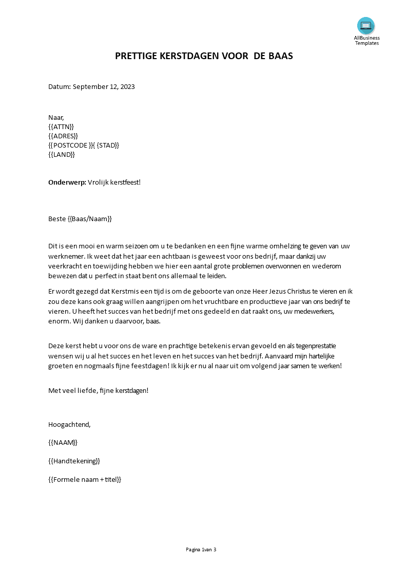 kerstbrief aan baas template template