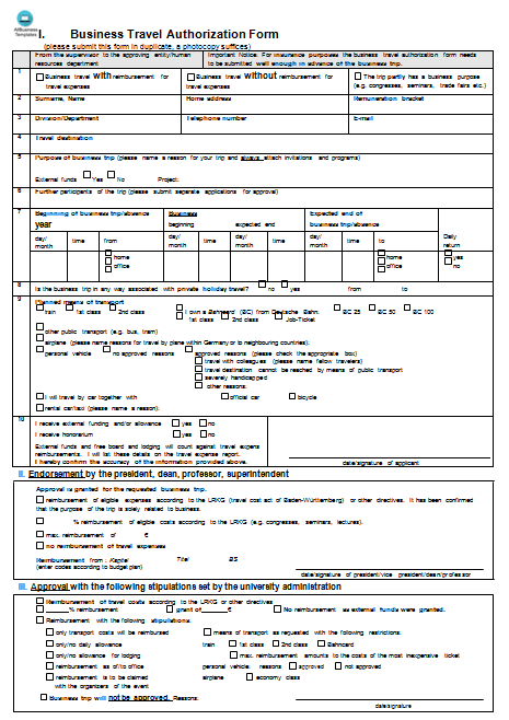 Business Travel Form Template 模板